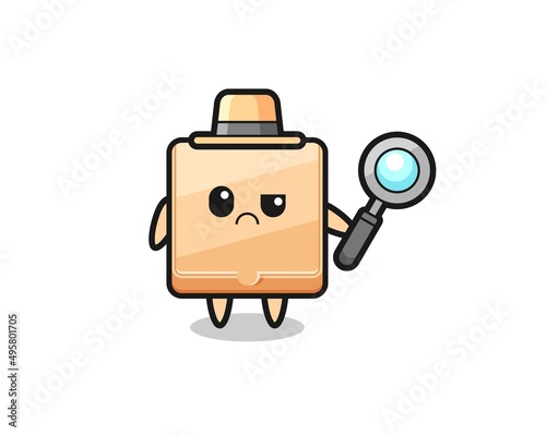 the mascot of cute pizza box as a detective