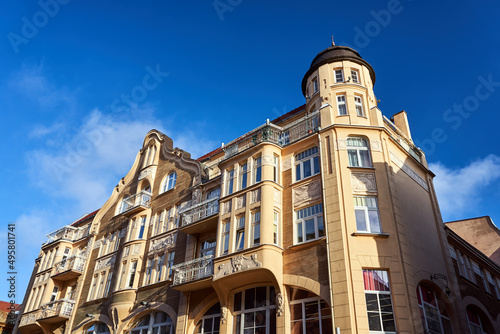 facade of historic tenement house in the city of Poznan