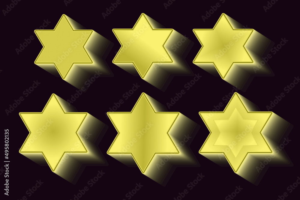 set of golden metallic star with shadow isolated on black background set of golden metallic star with shadow isolated on black background