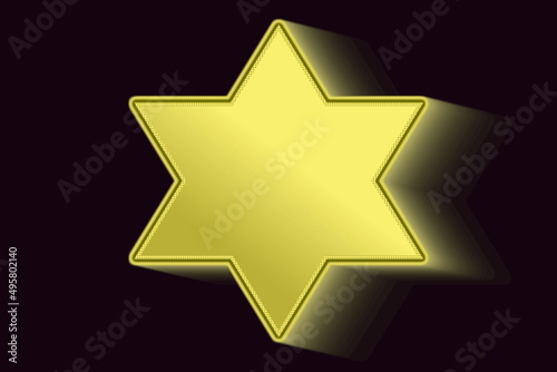 golden metallic star with shadow isolated on black background