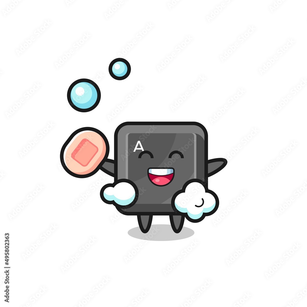 keyboard button character is bathing while holding soap