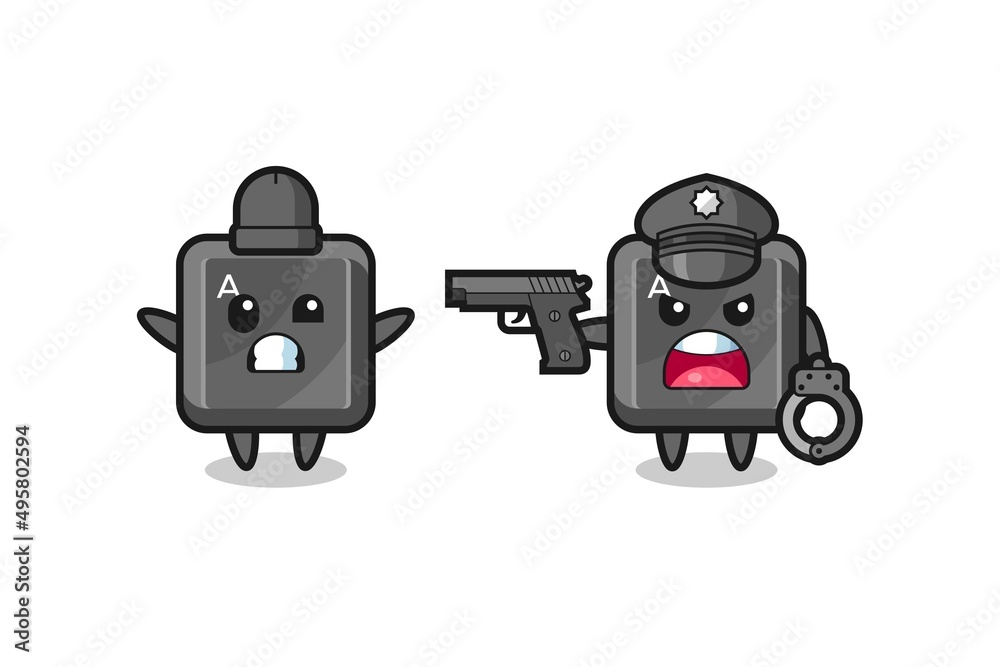 illustration of keyboard button robber with hands up pose caught by police illustration of keyboard button robber with hands up pose caught by police