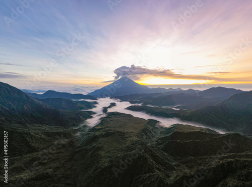 Aerial view of the sangay volcano, an active stratovulcano in the Sangay national park of Ecuador, South America