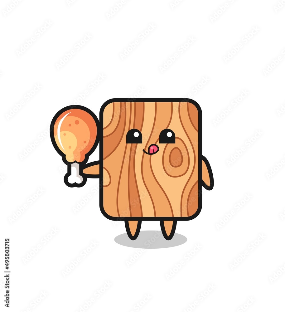 plank wood cute mascot is eating a fried chicken plank wood cute mascot is eating a fried chicken
