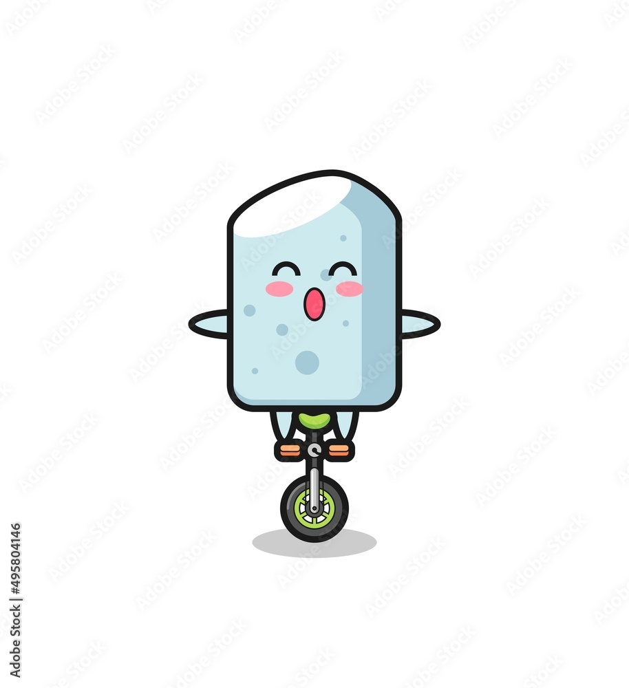 The cute chalk character is riding a circus bike The cute chalk character is riding a circus bike