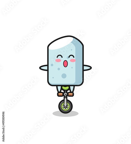 The cute chalk character is riding a circus bike