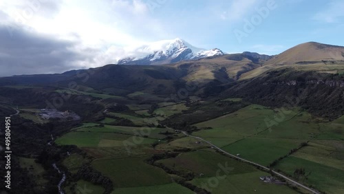 Panoramic drone view of Cayambe Volcano in the andes photo