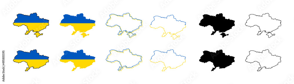 Ukraine map. Ukraine map with flag shape sign collection. Ukraine line map, border country. Stock vector