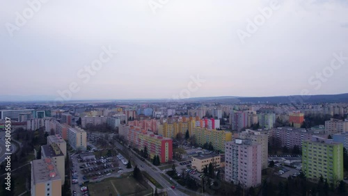 Drone flies over the city