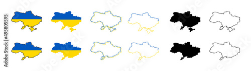 Ukraine map. Ukraine map with flag shape sign collection. Ukraine line map, border country. Stock vector