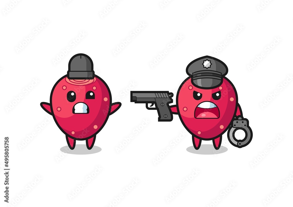 illustration of prickly pear robber with hands up pose caught by police illustration of prickly pear robber with hands up pose caught by police