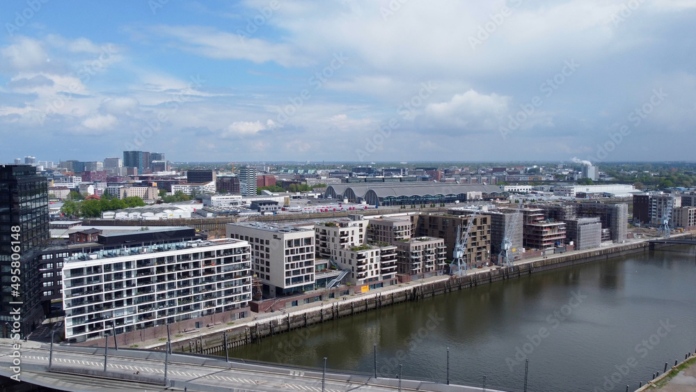 Modern buildings in the Harbour City district in Hamburg at the port - aerial view - aerial photography