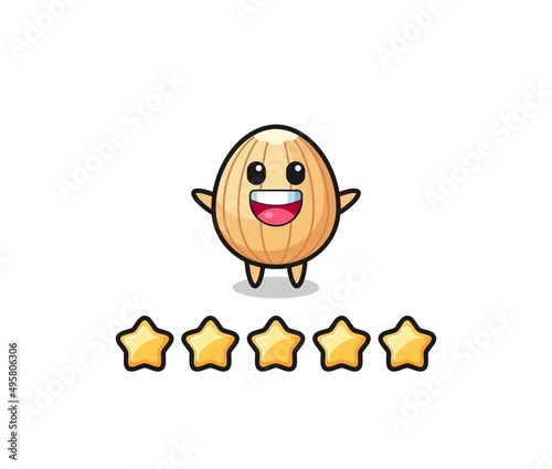 the illustration of customer best rating, almond cute character with 5 stars