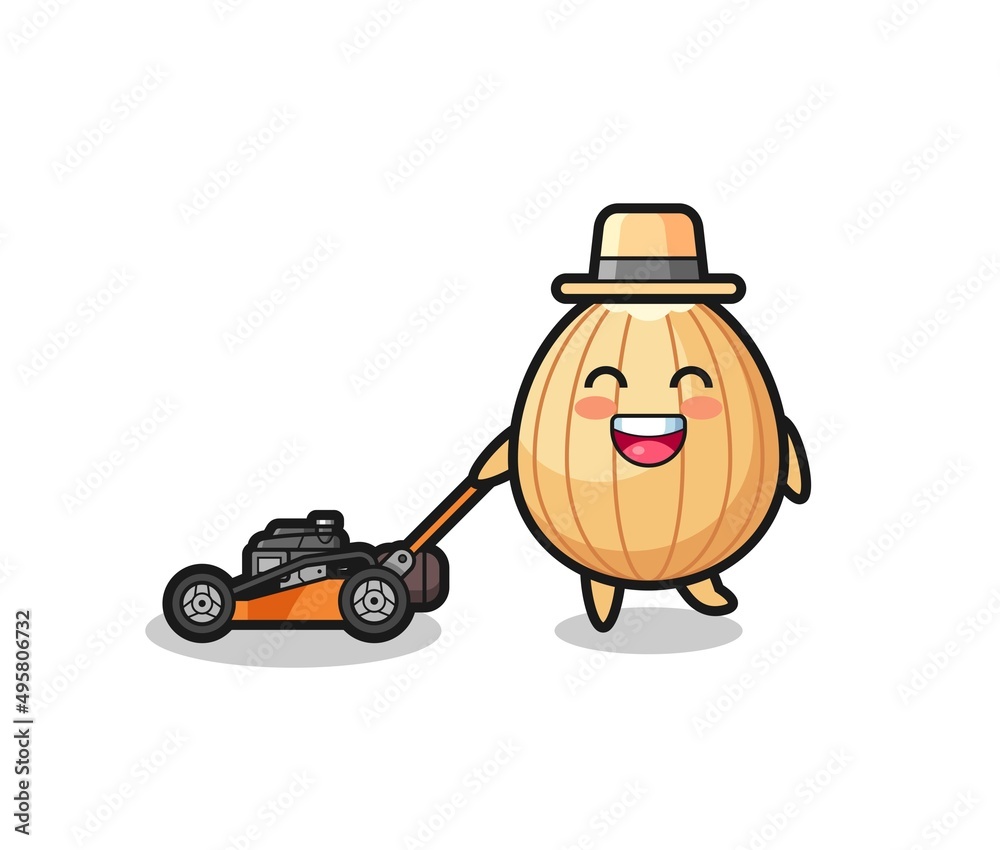 illustration of the almond character using lawn mower illustration of the almond character using lawn mower