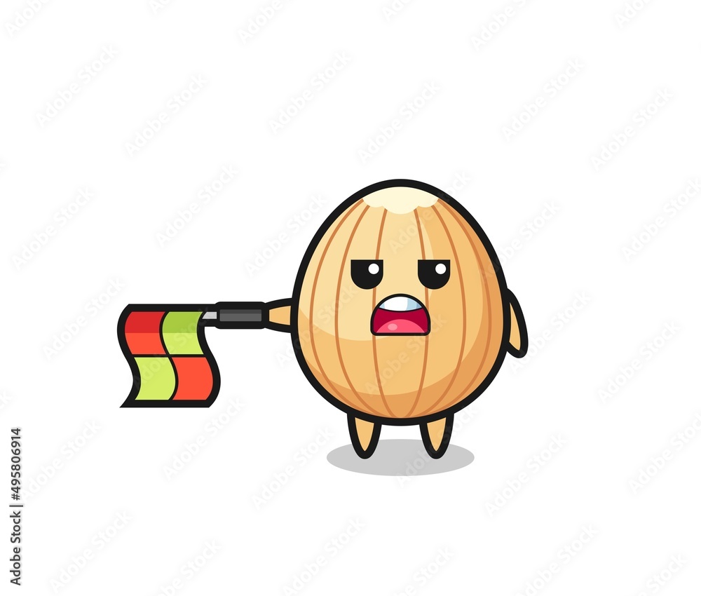 almond character as line judge hold the flag straight horizontally