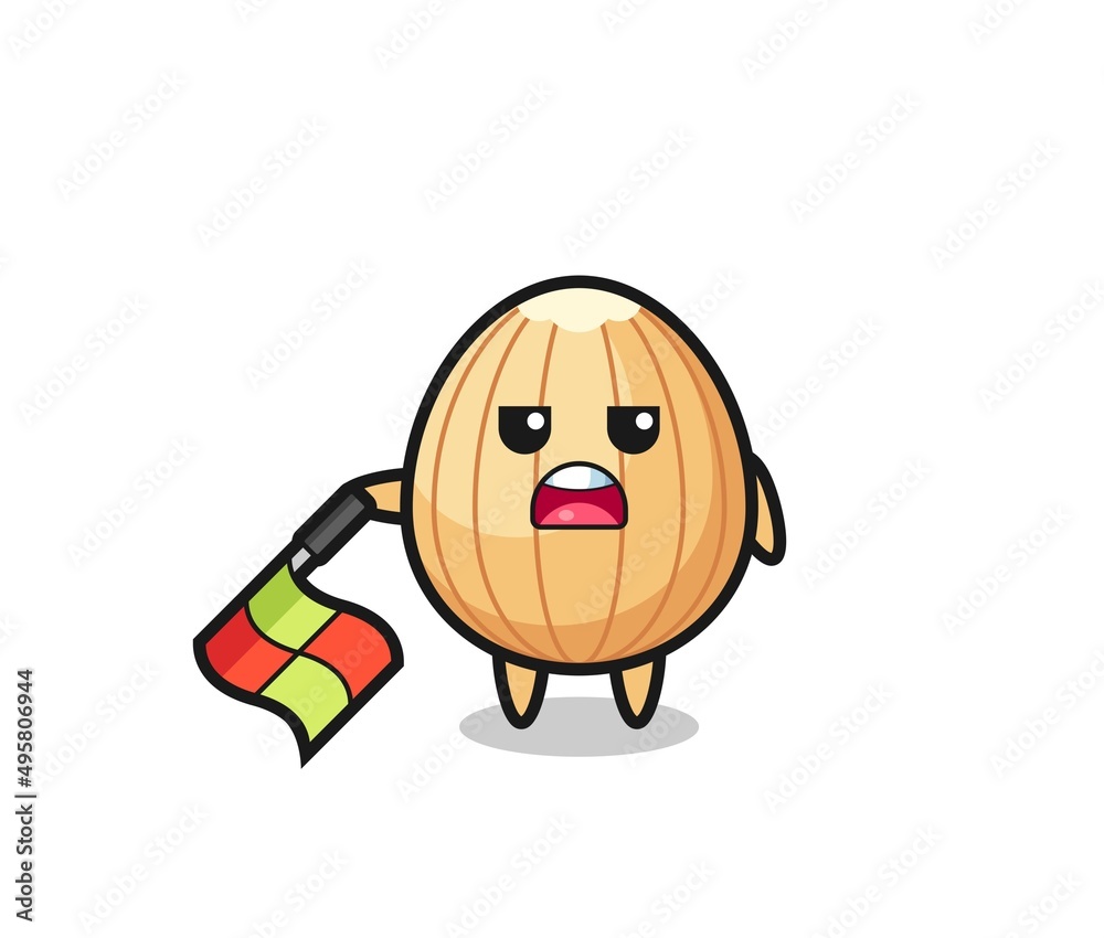 almond character as line judge hold the flag down at a 45 degree angle almond character as line judge hold the flag down at a 45 degree angle