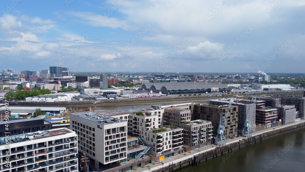 Modern buildings in the Harbour City district in Hamburg at the port - aerial view - aerial photography Modern buildings in the Harbour City district in Hamburg at the port - aerial view - aerial photography