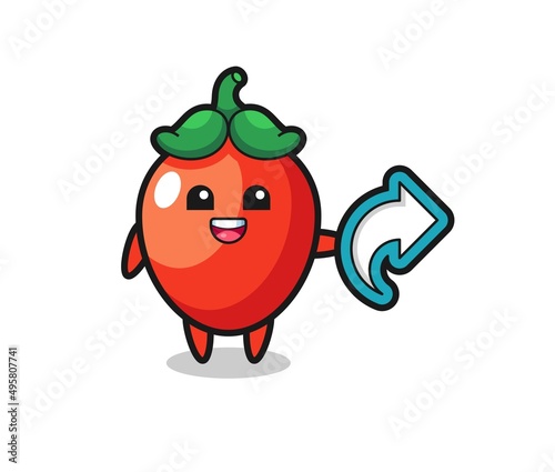 cute chili pepper hold social media share symbol