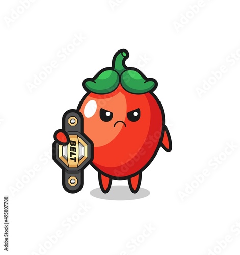 chili pepper mascot character as a MMA fighter with the champion belt