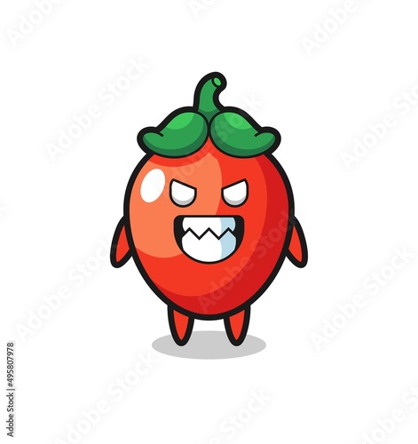 evil expression of the chili pepper cute mascot character