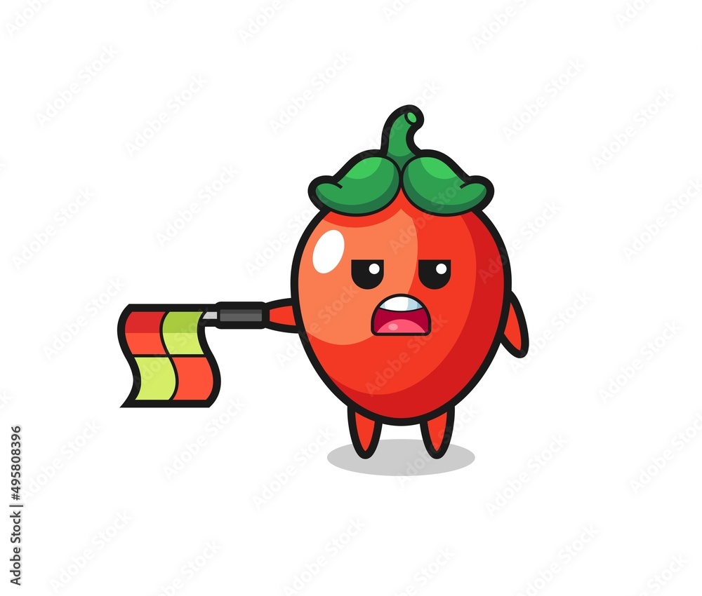 chili pepper character as line judge hold the flag straight horizontally chili pepper character as line judge hold the flag straight horizontally
