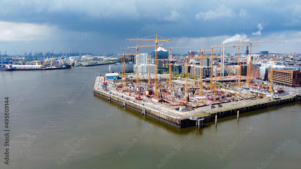 Huge construction sites in the Harbour City district at the port of Hamburg - aerial photography Huge construction sites in the Harbour City district at the port of Hamburg - aerial photography
