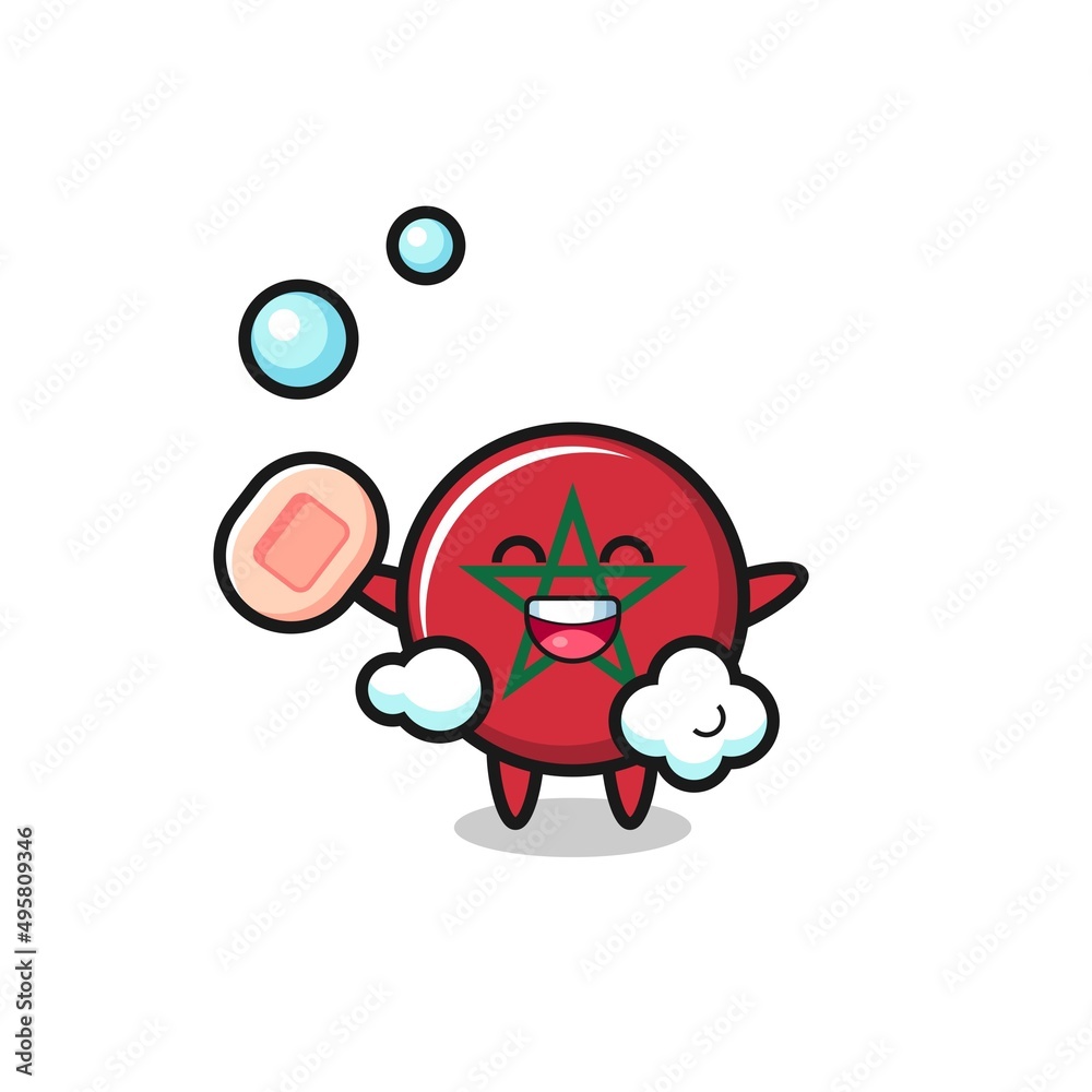 morocco flag character is bathing while holding soap morocco flag character is bathing while holding soap