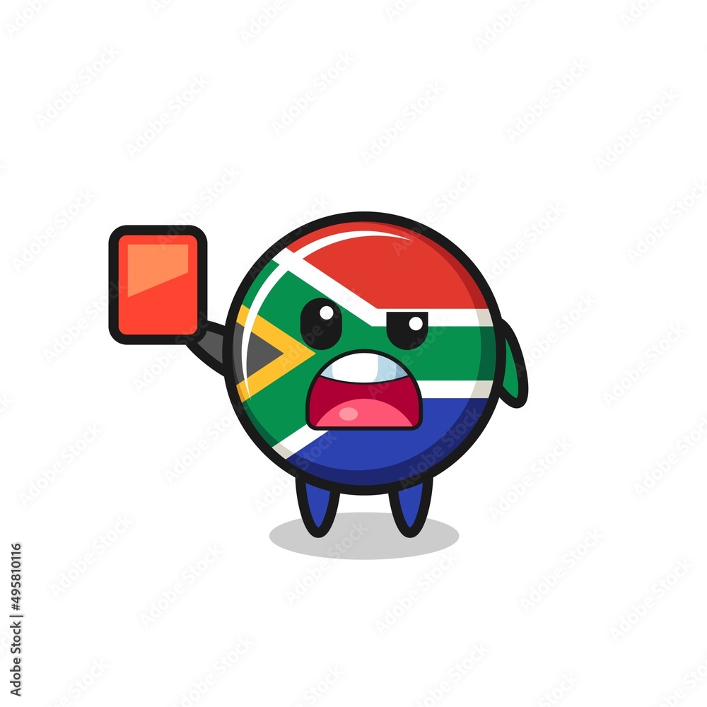 south africa flag cute mascot as referee giving a red card south africa flag cute mascot as referee giving a red card
