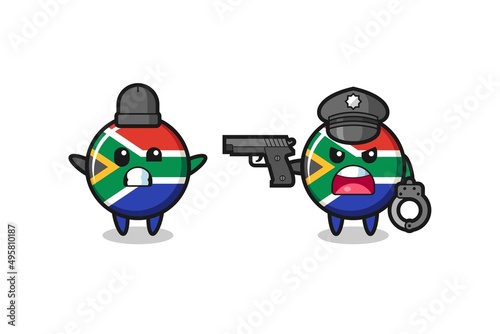 illustration of south africa flag robber with hands up pose caught by police