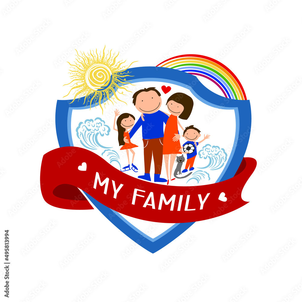 Naklejka premium Family - template logo design. Vector illustration sign. Family emblem.