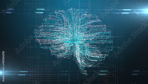 Brain AI Artificial intelligence digital robotic deep learning computer machine - illustration rendering