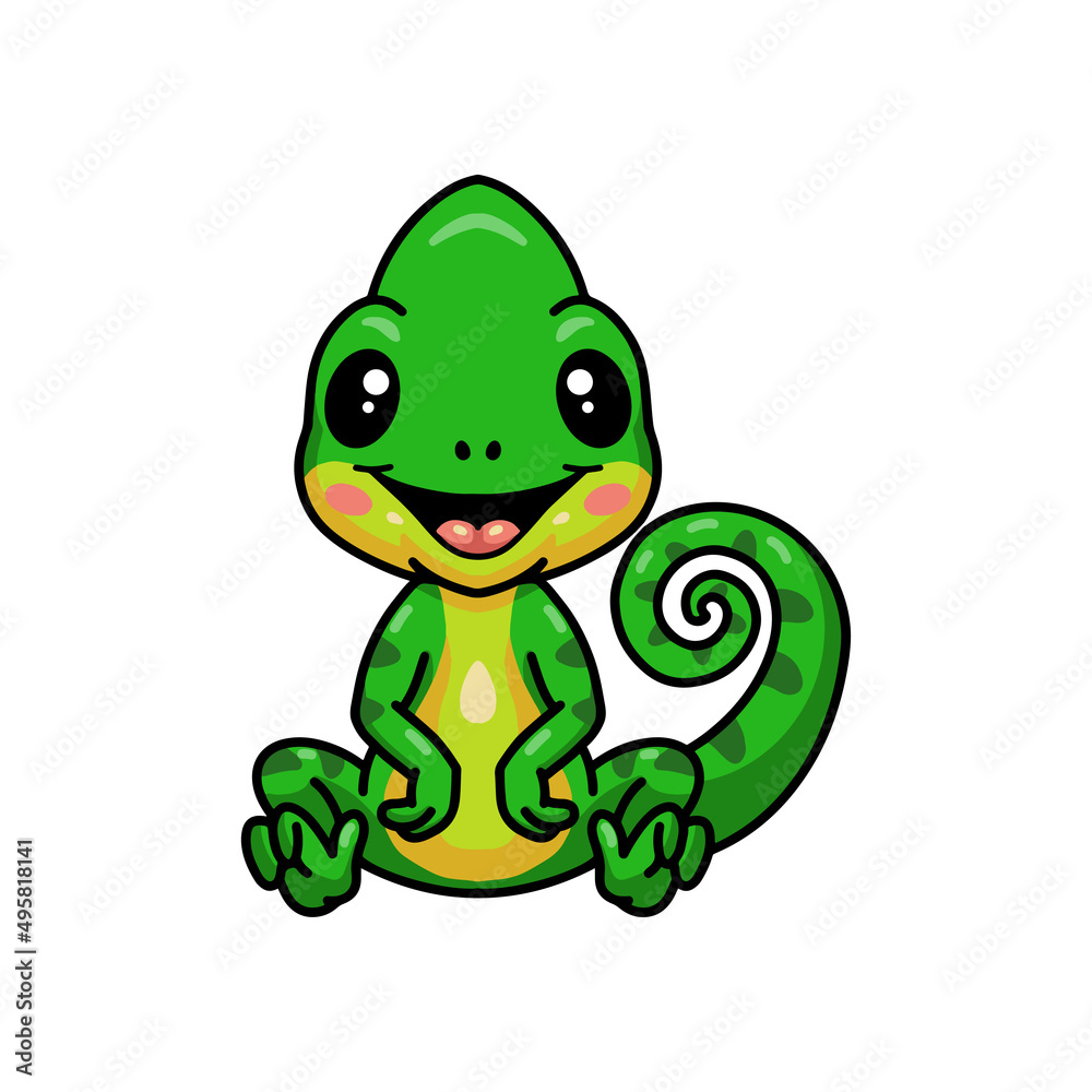 Cute little chameleon cartoon sitting Cute little chameleon cartoon sitting
