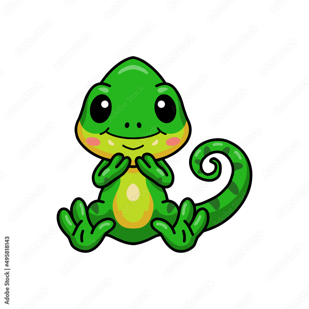 Fototapeta premium Cute little chameleon cartoon sitting