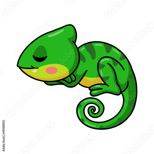 Cute little chameleon cartoon sleeping