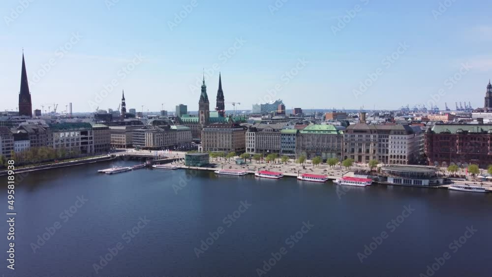 The beautiful city center of Hamburg with Alster River lake - aerial photography The beautiful city center of Hamburg with Alster River lake - aerial photography