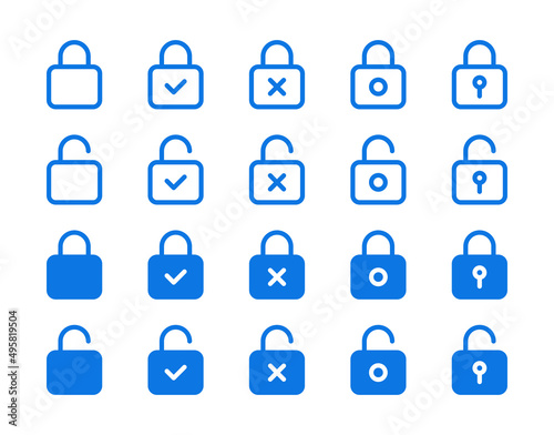 Locked and unlock icon collection. Padlock icon set. Security concept