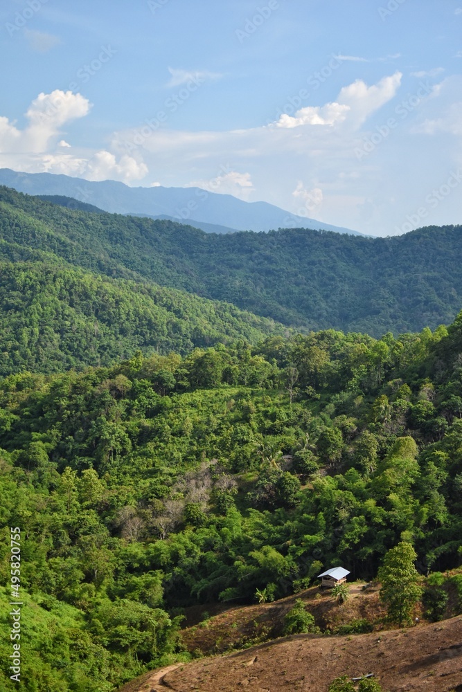 Mountain range scenery at road to Doi Sakat, Pua District, Nan Province, THAILAND.