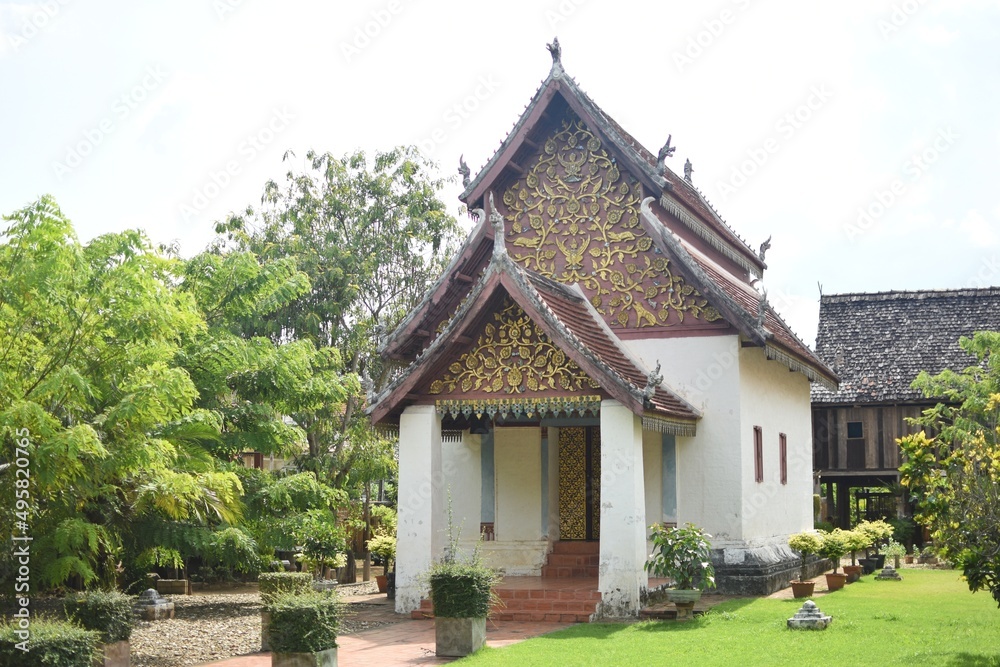 Outside of the secondary chapel of Nong Bua temple, Nan province, THAILAND.