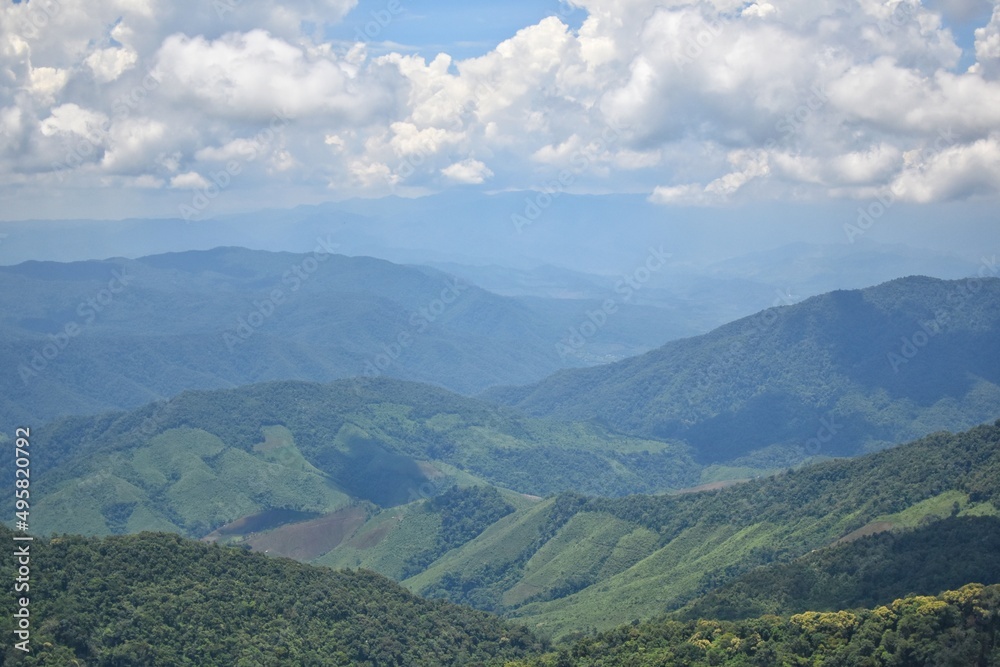 Panoramic view from Phu Kha Viewpoint 1715, Highway 1256 in Pua District, Nan province, THAILAND.
