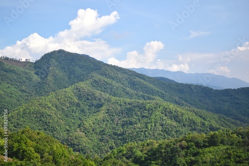 Fototapeta Naklejka Na Ścianę i Meble -  Mountain range scenery at road to Doi Sakat, Pua District, Nan Province, THAILAND.