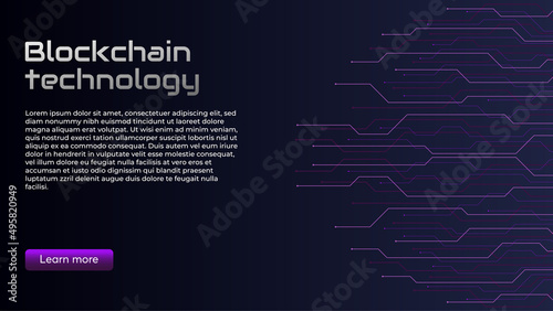 Blockchain technology concept, cryptocurrency. Working with tokens on the Internet, security. Futuristic background with elements in techno style microchips. Design banner template for web. Copyspace.