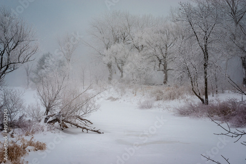 Fogg on the cold winter day by the St. Lawrence river   © PitoFotos