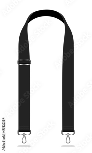 Black Shoulder Bag Strap With Chain Sling Template On White Background, 