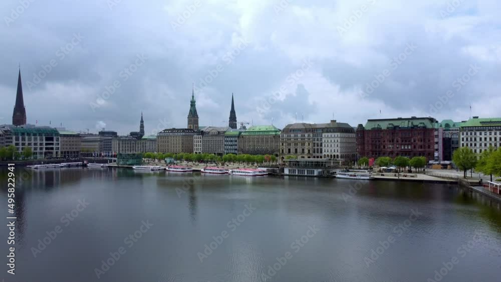 The beautiful city center of Hamburg with Alster River lake - aerial photography The beautiful city center of Hamburg with Alster River lake - aerial photography