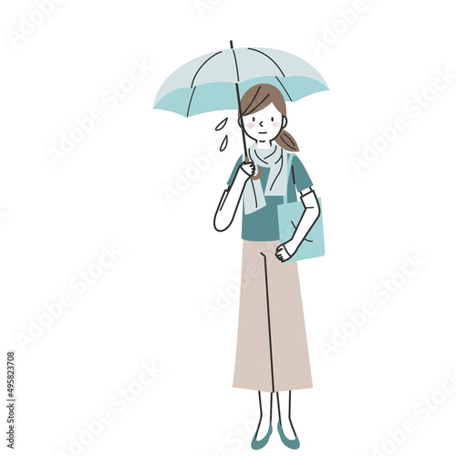 日傘、アームカバー、ストールを身に着け紫外線対策をする女性