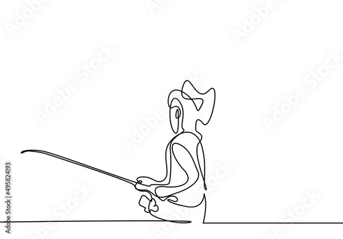 a girl is trying to fish from the pond and having fun