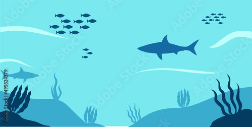 under the sea ecosystem vector shark fish 