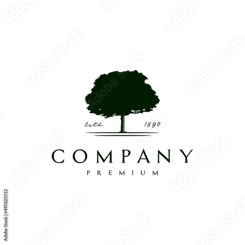silhouette of oak tree landscape logo design retro hipster vintage
