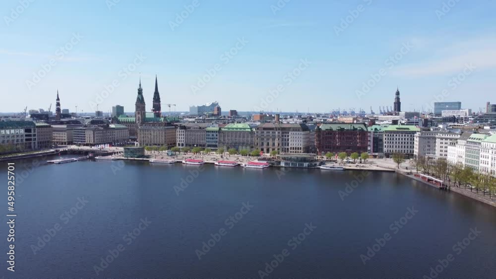 The beautiful city center of Hamburg with Alster River lake - aerial photography The beautiful city center of Hamburg with Alster River lake - aerial photography