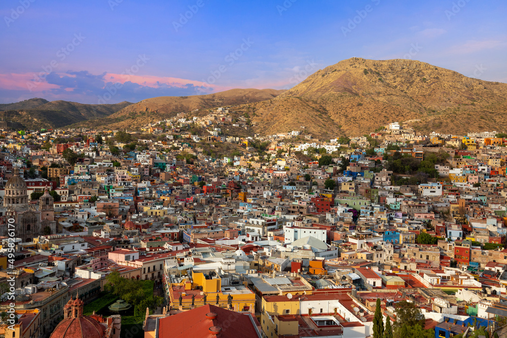 Mexico, Guanajuato panoramic skyline and lookout near Pipila Monument.